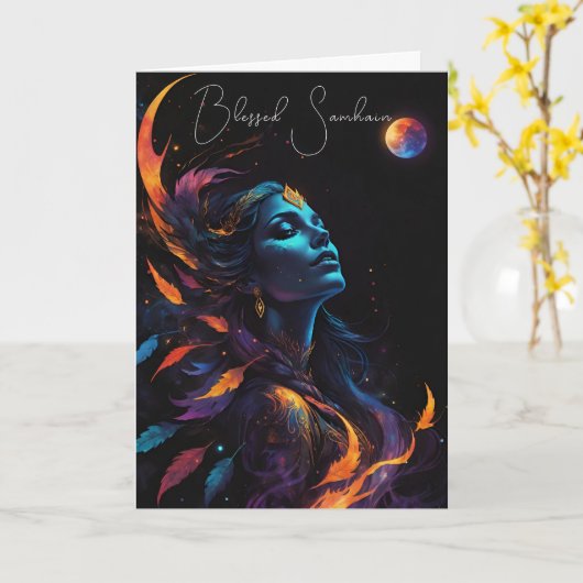 Samhain Pagan Witch Blessed Halloween Fall Night カード (黄色い花)