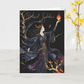 Samhain Pagan Witch Blessed Halloween Fall Night カード (黄色い花)