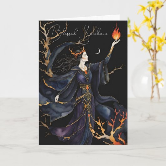 Samhain Pagan Witch Blessed Halloween Fall Night カード (黄色い花)