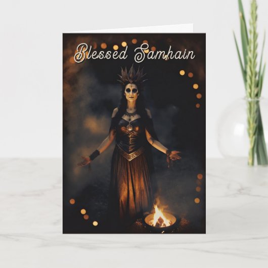 Samhain Pagan Witch Blessed Halloween Fall Night カード (正面)