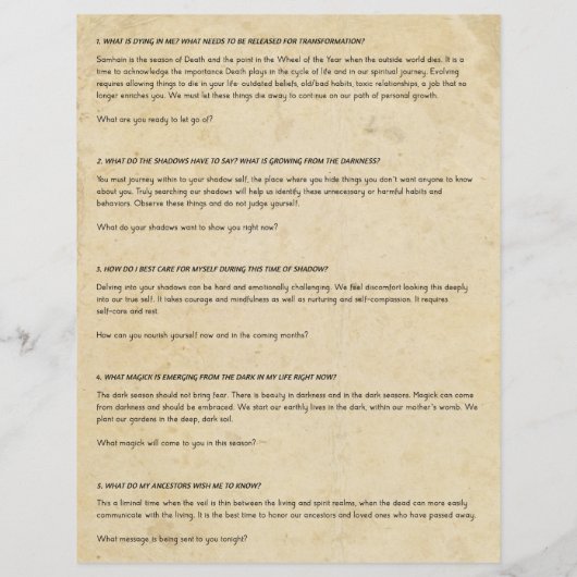 Samhain Tarot Spread 2 Sided Paper Book of Shadows (裏面)