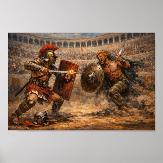 Samnite vs Gaul Gladiator Battle Acrylic Painting  ポスター (正面)