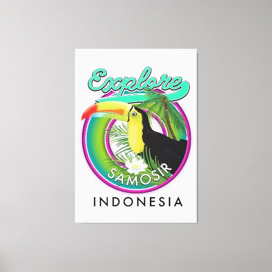 Samosirインドネシア旅行ロゴを探索する キャンバスプリント (正面)