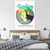 Samosirインドネシア旅行ロゴを探索する キャンバスプリント (インサイチュ (寝室))