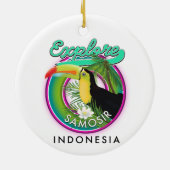 Samosirインドネシア旅行ロゴを探索する セラミックオーナメント (裏面)