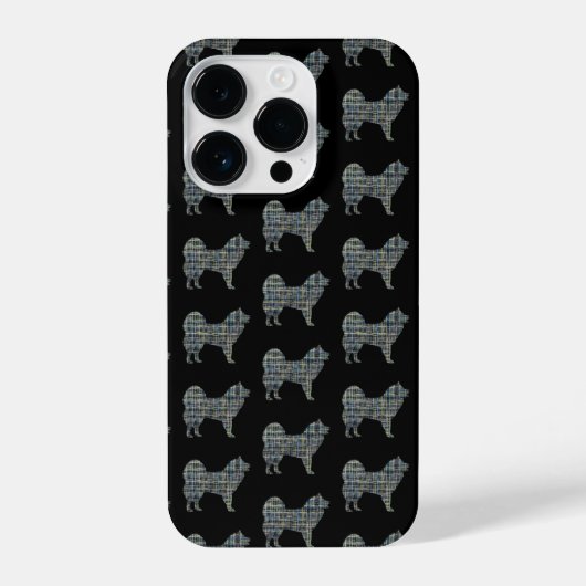 Samoyedかわいい犬のシルエットグリッドブラック iPhoneケース (裏面)