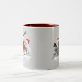 Samoyedのクリスマスのおもしろい ツートーンマグカップ (中央)