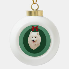 Samoyedのクリスマスの休日のオーナメント; 無署名 セラミックボールオーナメント