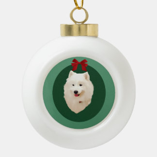 Samoyedのクリスマスの休日のオーナメント; 無署名 セラミックボールオーナメント