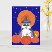 Samoyedのハロウィンの月 カード (黄色い花)