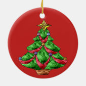 SamoyedのポートレートFrt及びクリスマスツリーのBckのオーナメント セラミックオーナメント (裏面)