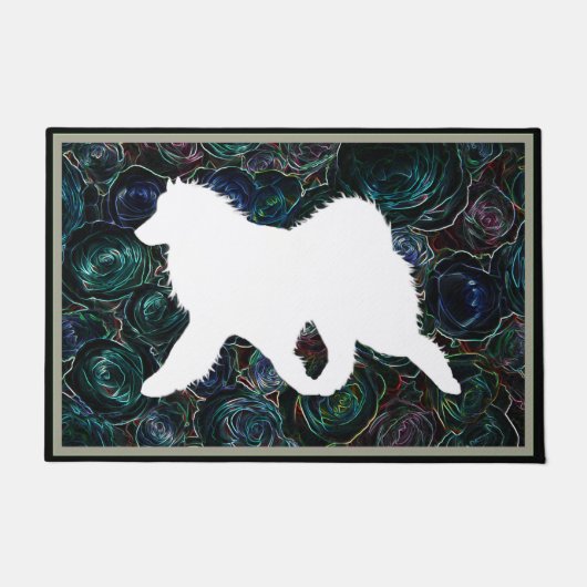 Samoyedの側面の足取り24" x36"絶妙なドア・マット ドアマット (正面)