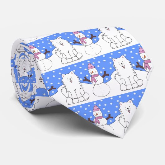 SamoyedのSnowy日のタイ ネクタイ (ロール)