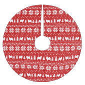 Samoyedはクリスマスパターン赤のシルエットを描きます ブラッシュドポリエステルツリースカート (正面)