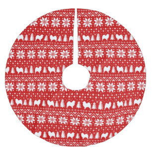 Samoyedはクリスマスパターン赤のシルエットを描きます ブラッシュドポリエステルツリースカート