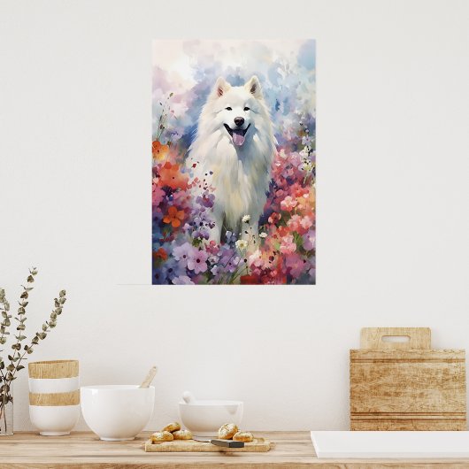 Samoyedカラフル水のカラーアートワーク ポスター (キッチン)