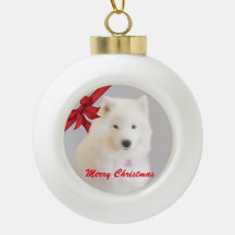 Samoyedクリスマスオーナメント；セラミックボール