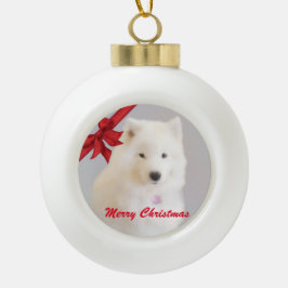 Samoyedクリスマスオーナメント；セラミックボール セラミックボールオーナメント