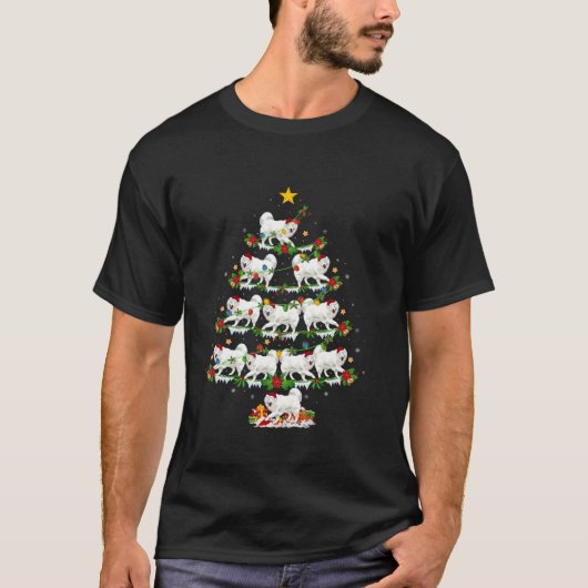 Samoyed犬のクリスマスライトサンタSamoyed Christmas Tr Tシャツ (正面)