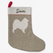 Samoyed犬のシルエットのパーソナライズな休日のクリスマス スモールクリスマスストッキング (正面)