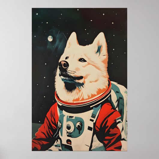 Samoyed Astronaut Poster, Samoyed Retro Print ポスター (正面)