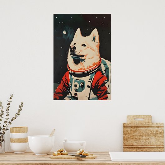 Samoyed Astronaut Poster, Samoyed Retro Print ポスター (キッチン)