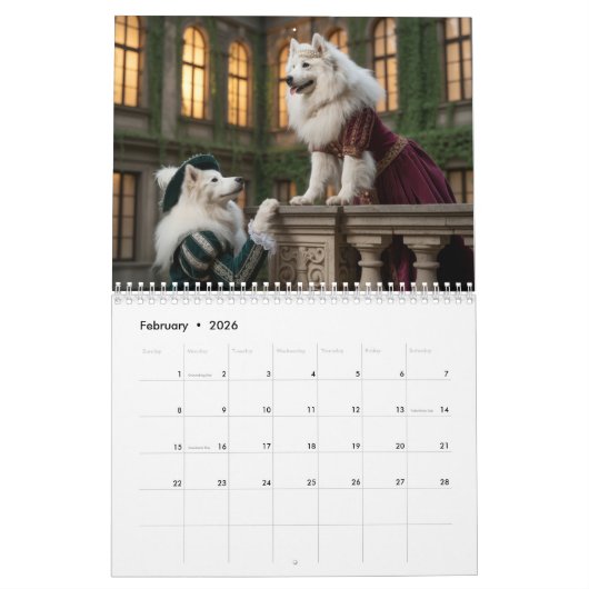 Samoyed Calendar カレンダー (2月 2026)