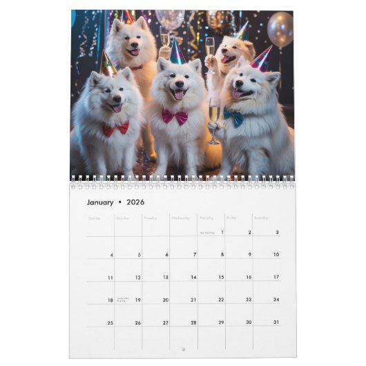 Samoyed Calendar カレンダー (1月 2026)