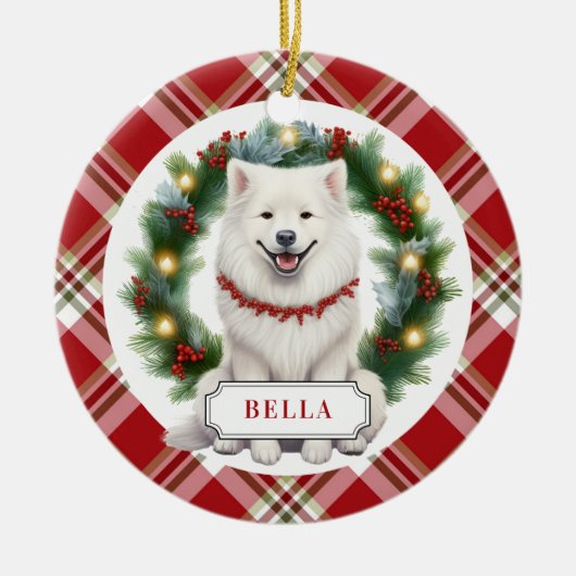 Samoyed Ceramic Circle Ornament セラミックオーナメント (正面)
