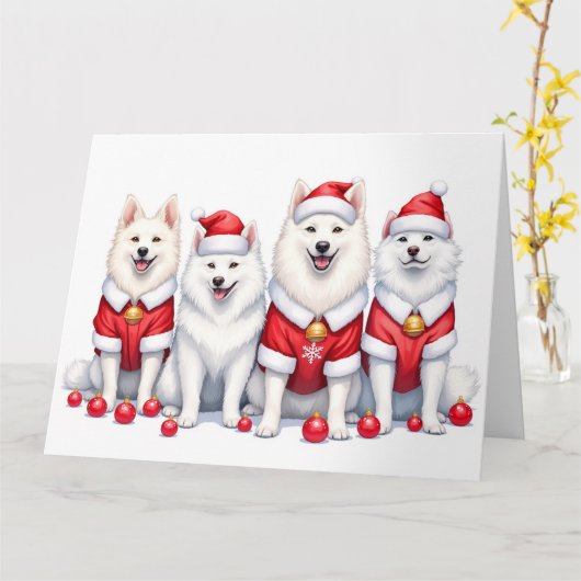 Samoyed Christmas Dress Santa Hat カード (黄色い花)