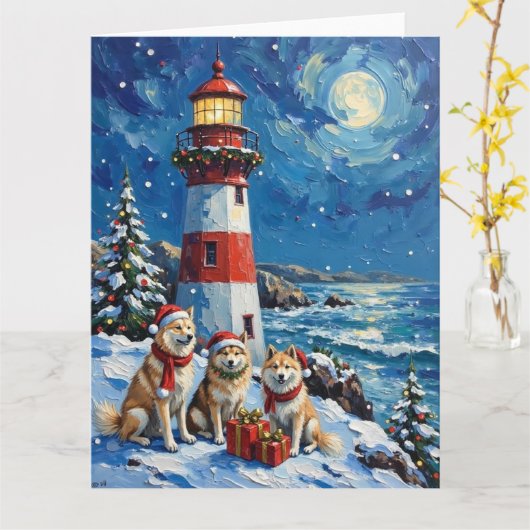 Samoyed Christmas Lighthouse Holiday カード (黄色い花)