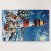 Samoyed Christmas Lighthouse Holiday ジグソーパズル (横)