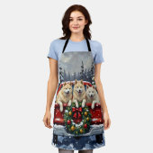 Samoyed Christmas Red Truck Holiday エプロン (着用した状態)