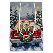 Samoyed Christmas Red Truck Holiday ミディアムペーパーバッグ (裏面)