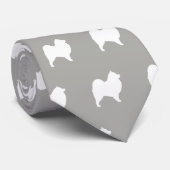 Samoyed Dogシルエット柄グレーと白 ネクタイ (ロール)