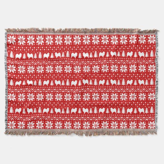 Samoyed DogシルエットChristmas Pattern Red スローブランケット (正面)