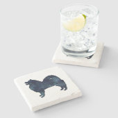 Samoyed Dog Breedシルエット黒水色 ストーンコースター (横)