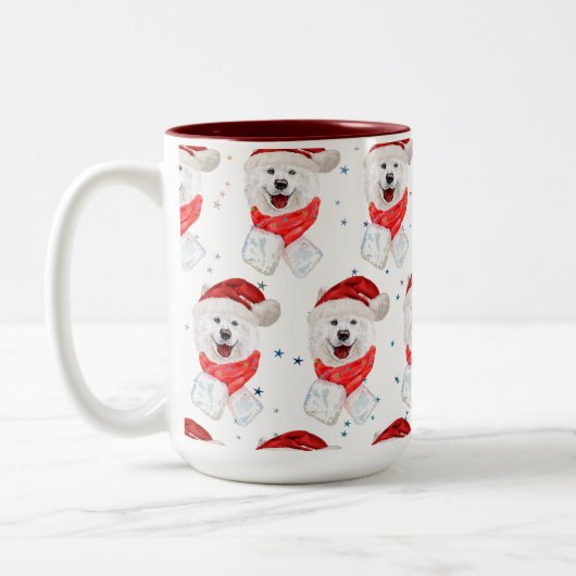 Samoyed Dog Breed Christmas Stars ツートーンマグカップ (左)