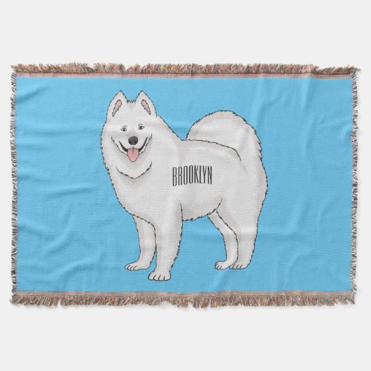 Samoyed dog cartoon illustration スローブランケット (正面)