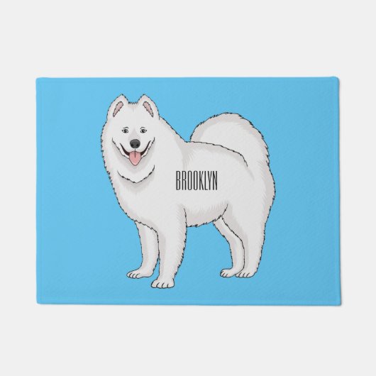 Samoyed dog cartoon illustration ドアマット (正面)