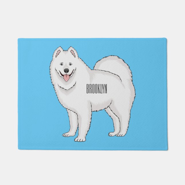 Samoyed dog cartoon illustration ドアマット (正面)