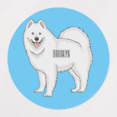 Samoyed dog cartoon illustration  ラベル (デザイン2)