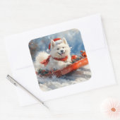 Samoyed Dog in Sledge Let it Snow Christmas スクエアシール (封筒)