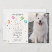 Samoyed Dog Pawty Puppy誕生日ピンク写真 招待状 (正面)