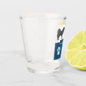 Samoyed Dog Silhouette & Paw Y&Bグリッド ショットグラス (左)