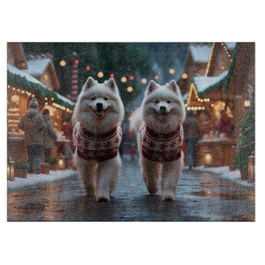 Samoyed Dogs Christmas Snow Holiday カッティングボード (正面)