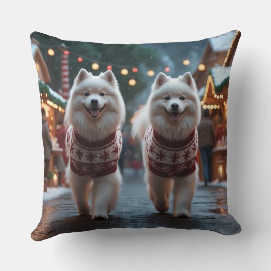 Samoyed Dogs Christmas Snow Holiday クッション (裏面)