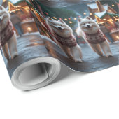 Samoyed Dogs Christmas Snow Holiday ラッピングペーパー (ロールコーナー)