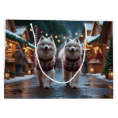 Samoyed Dogs Christmas Snow Holiday ラージペーパーバッグ (裏面)