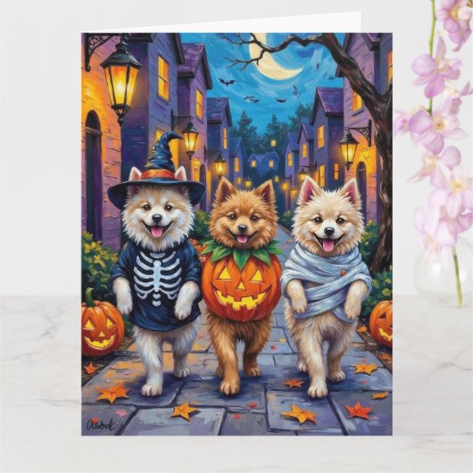 Samoyed Dogs Trick-or-Treating Halloween Costumes カード (蘭)